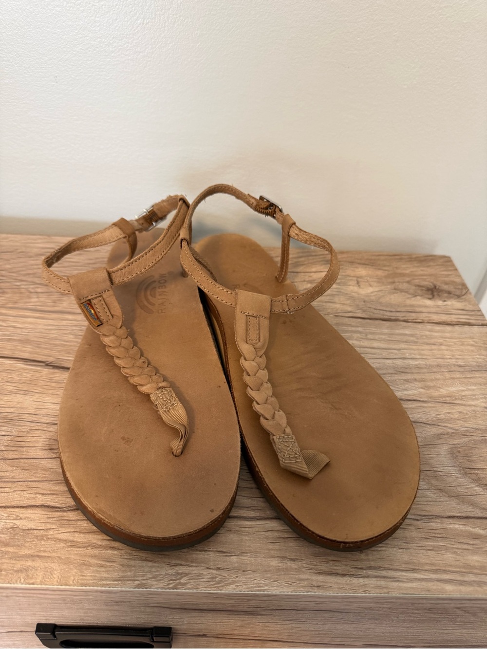 Rainbow Women’s Tan Braided T-Strap Sandals